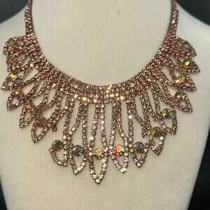 Gold Dressy Clear Rhinestone Bib Style Necklace Choker Prom Homecoming Formal